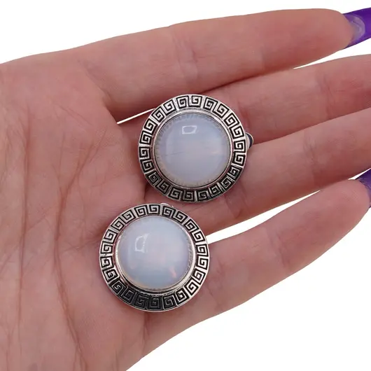 Cercei cu clipsuri Opalit in montura argintie - model rotund, 25mm, imagine 3