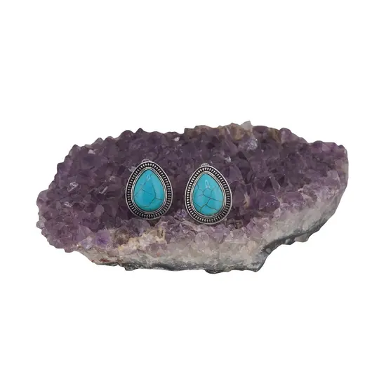 Cercei cu clipsuri Turcoaz in montura argintie - model picatura, 26mm, imagine 2