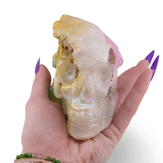 Figurina gravata Craniu din Cuart electroplacat 12cm, imagine 3