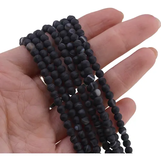 Sirag Agat negru mat sfere 4mm, 38cm, imagine 3