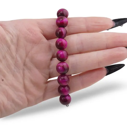 Bratara Ochi tigru roz sfere 10mm, imagine 3