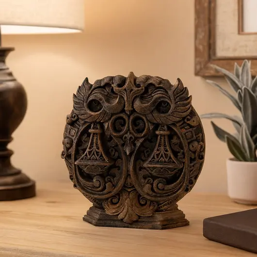 Decoratiune gravata zodia Balanta cu accente aurii, 13cm, imagine 3