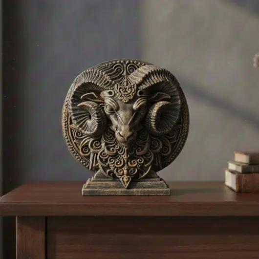 Decoratiune gravata zodia Berbec cu accente aurii, 13,5cm, imagine 3