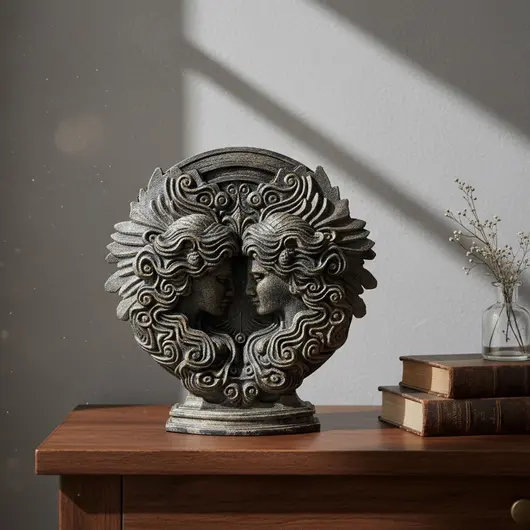 Decoratiune gravata zodia Gemeni cu accente aurii, 13,5cm, imagine 3