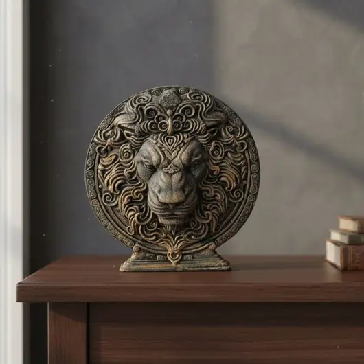 Decoratiune gravata zodia Leu cu accente aurii, 13,5cm, imagine 3