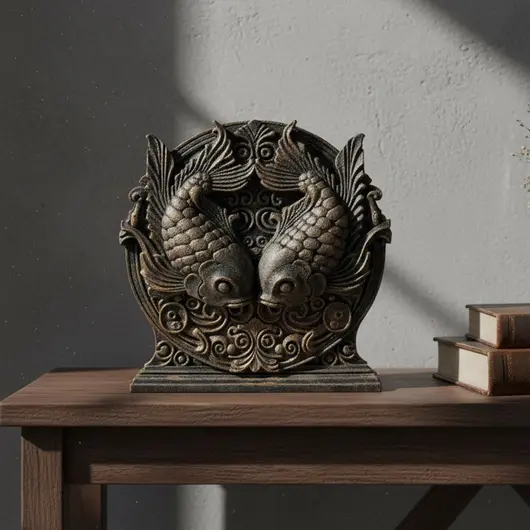 Decoratiune gravata zodia Pesti cu accente aurii, 13,5cm, imagine 3