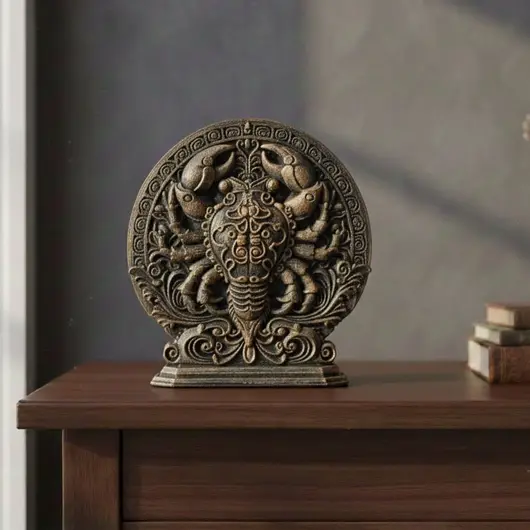 Decoratiune gravata zodia Rac cu accente aurii, 13,5cm, imagine 3