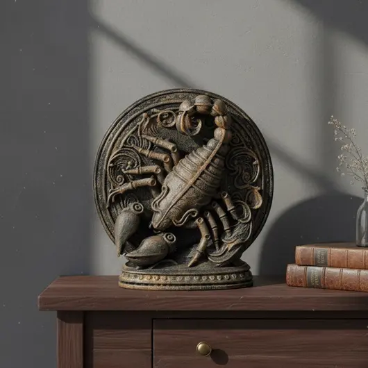 Decoratiune gravata zodia Scorpion cu accente aurii, 13,5cm, imagine 3