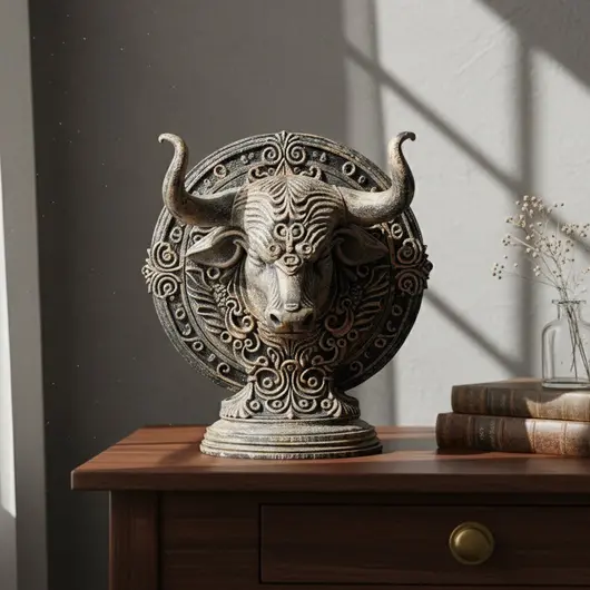 Decoratiune gravata zodia Taur cu accente aurii, 13,5cm, imagine 3