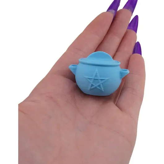 Decoratiune mini ceaun ritualic cu capac, albastru deschis - 2,5cm, imagine 3