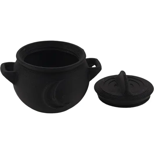 Decoratiune mini ceaun ritualic cu capac, negru - 2,5cm, imagine 2