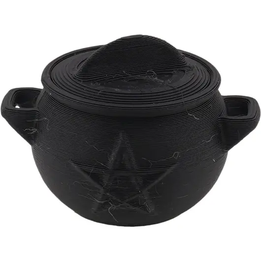 Decoratiune mini ceaun ritualic cu capac, negru - 2,5cm