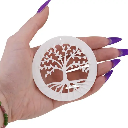 Decoratiune rotunda Copacul Vietii, model perforat alb - 7,5cm, imagine 3