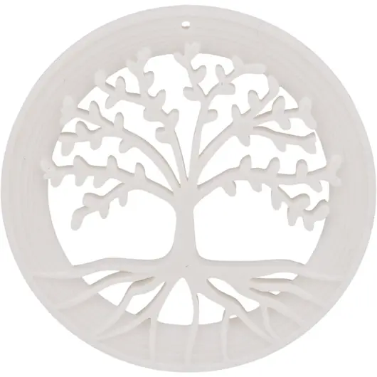 Decoratiune rotunda Copacul Vietii, model perforat alb - 7,5cm