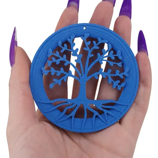 Decoratiune rotunda Copacul Vietii, model perforat albastru - 7,5cm, imagine 3