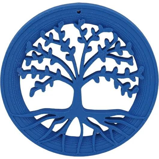 Decoratiune rotunda Copacul Vietii, model perforat albastru - 7,5cm