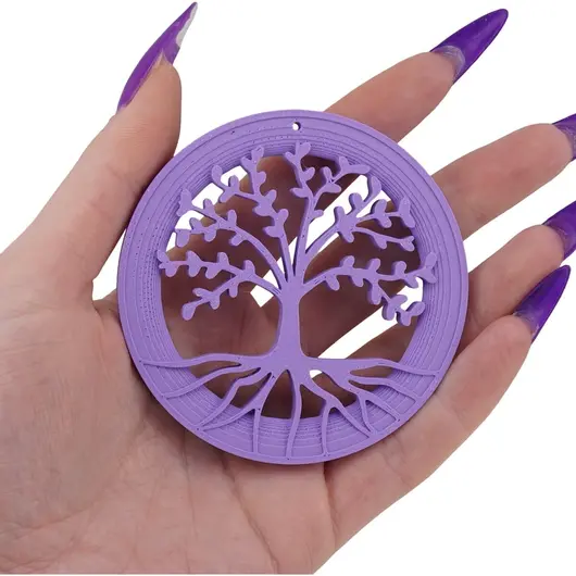 Decoratiune rotunda Copacul Vietii, model perforat mov - 7,5cm, imagine 3