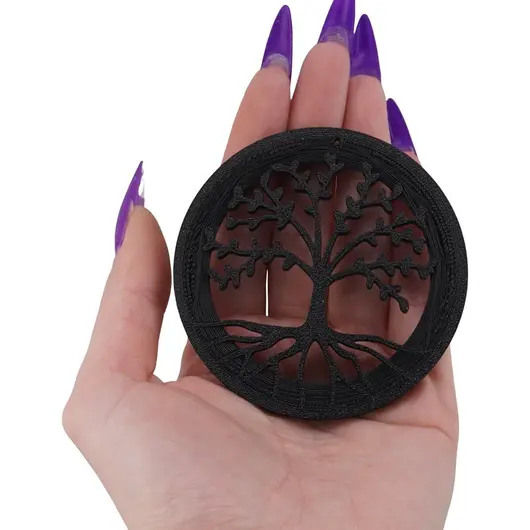 Decoratiune rotunda Copacul Vietii, model perforat negru - 7,5cm, imagine 3