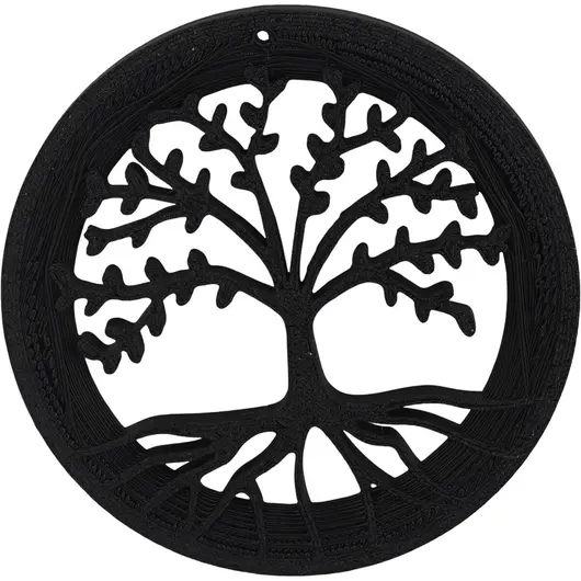 Decoratiune rotunda Copacul Vietii, model perforat negru - 7,5cm