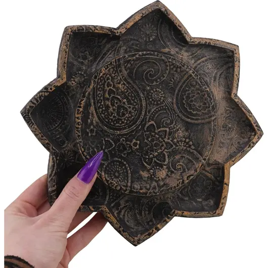 Decoratiune / Suport pentru cristale, model floare de lotus antichizata manual - 21cm, imagine 3