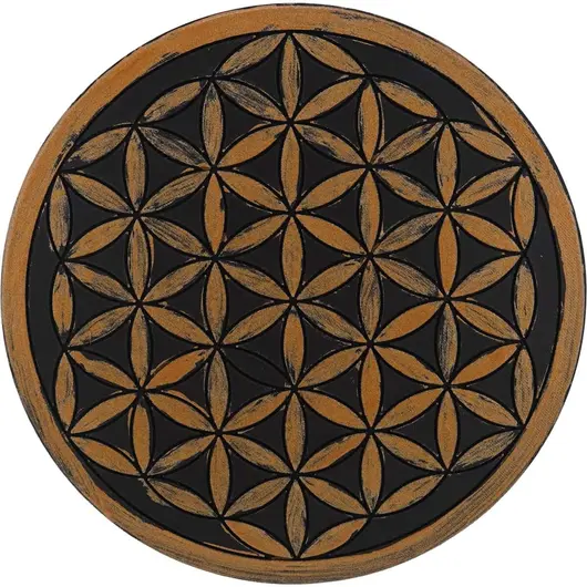 Grila pentru cristale Floarea Vietii gravata, 20cm - negru cu accente aurii