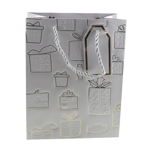 Punga pentru cadou dreptunghiulara argintie cu diverse modele, 23x18cm, imagine 2