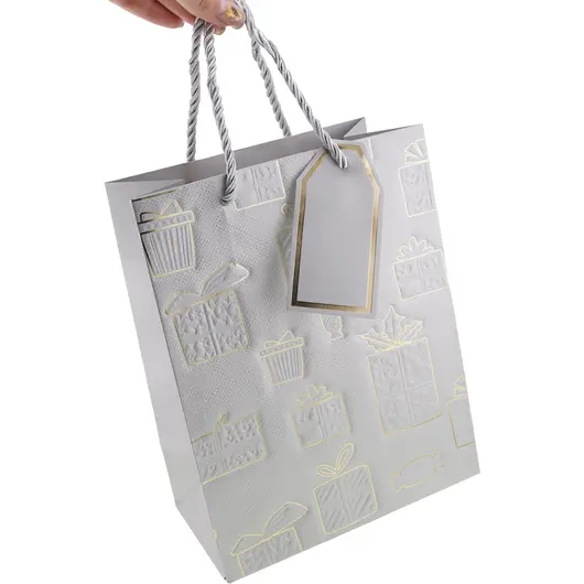 Punga pentru cadou dreptunghiulara argintie cu diverse modele, 23x18cm, imagine 3