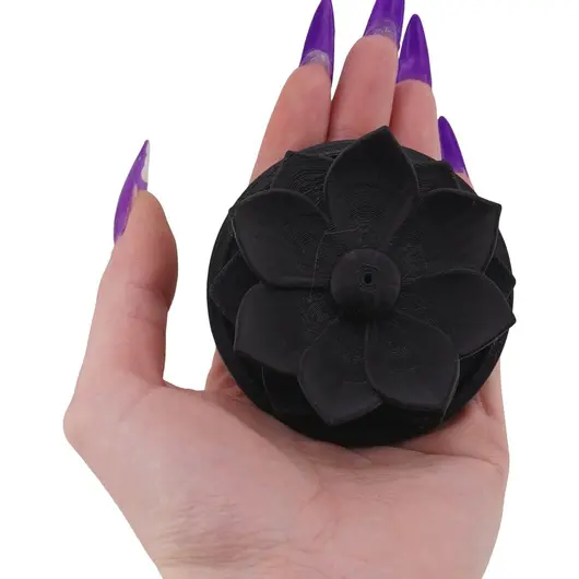 Suport aromaterapie pentru ardere betisoare parfumate, model floare de lotus negru - 2,5cm, imagine 3