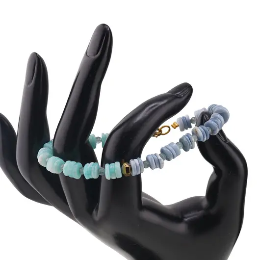 Bratara Amazonit si Opal albastru rondele 6-7mm, Acvamarin sfere 4mm si Hematit auriu, imagine 2