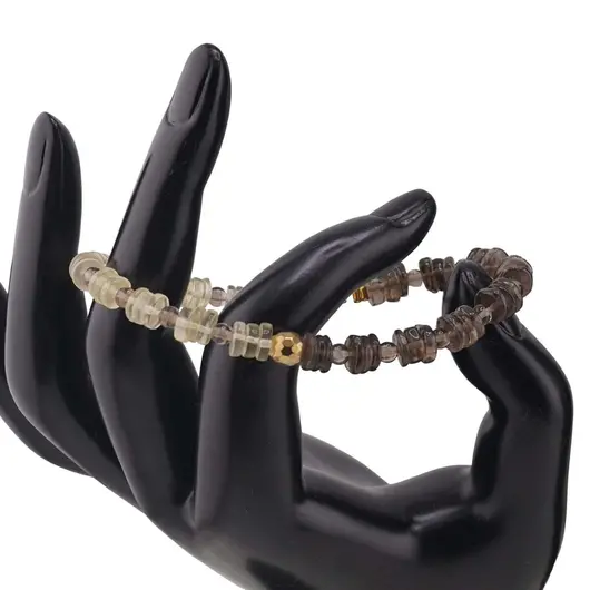 Bratara Cuart fumuriu si Citrin rondele 6-7mm, Cuart fumuriu sfere 4mm si Hematit auriu, imagine 2