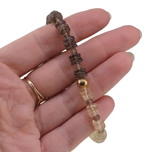 Bratara Cuart fumuriu si Citrin rondele 6-7mm, Cuart fumuriu sfere 4mm si Hematit auriu, imagine 3