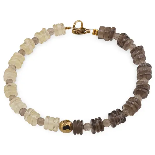 Bratara Cuart fumuriu si Citrin rondele 6-7mm, Cuart fumuriu sfere 4mm si Hematit auriu