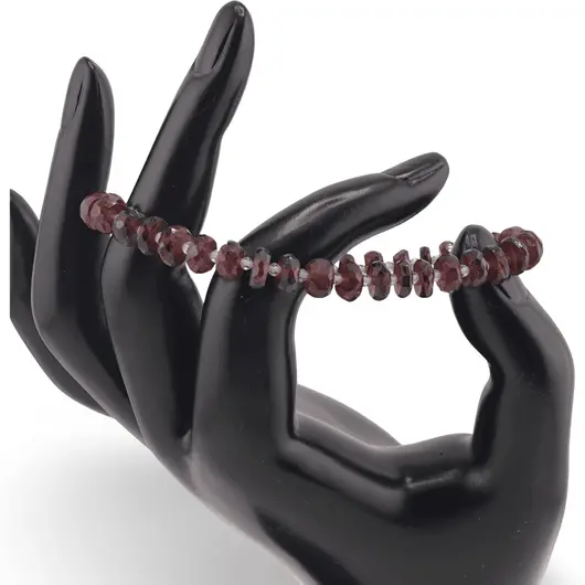 Bratara Granat discuri fatetate 7mm, Cristal de stanca sfere fatetate 2mm si argint 925, imagine 2