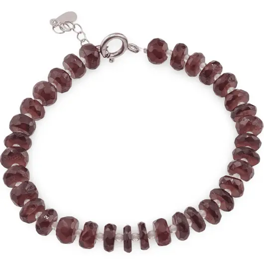 Bratara Granat discuri fatetate 7mm, Cristal de stanca sfere fatetate 2mm si argint 925