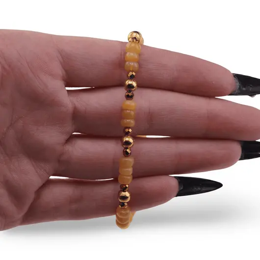 Bratara Opal de foc rondele 5-6mm, Hematit auriu sfere fatetate 3mmsi elemente aurii cu inchizatoare aurie, imagine 3