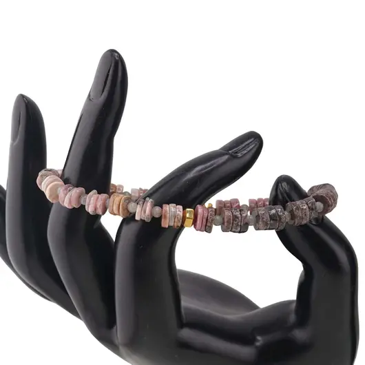 Bratara Rodonit si Rodocrozit rondele 6-7mm, Labradorit 3mm si Hematit auriu, imagine 2