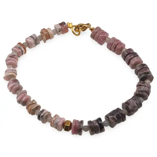 Bratara Rodonit si Rodocrozit rondele 6-7mm, Labradorit 3mm si Hematit auriu