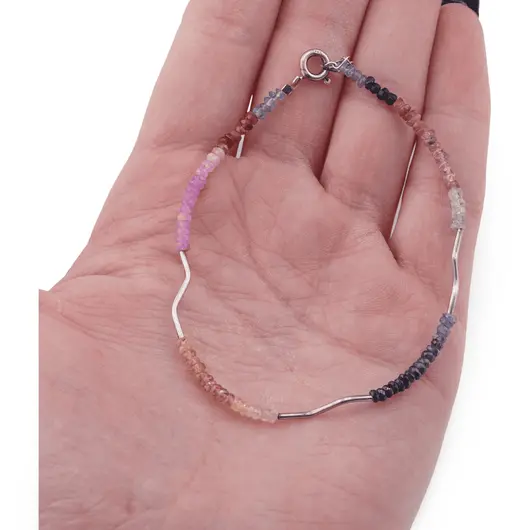 Bratara Safir multicolor discuri fatetate 3mm si elemente de argint 925, imagine 3