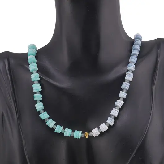 Colier Amazonit si Opal albastru rondele 6-7mm, Acvamarin sfere 4mm si Hematit auriu, imagine 2