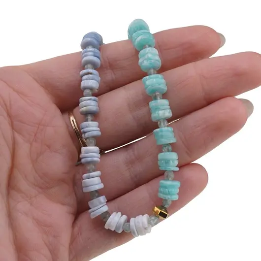 Colier Amazonit si Opal albastru rondele 6-7mm, Acvamarin sfere 4mm si Hematit auriu, imagine 3