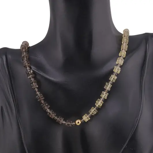 Colier Cuart fumuriu si Citrin rondele 6-7mm, Cuart fumuriu sfere 4mm si Hematit auriu, imagine 2