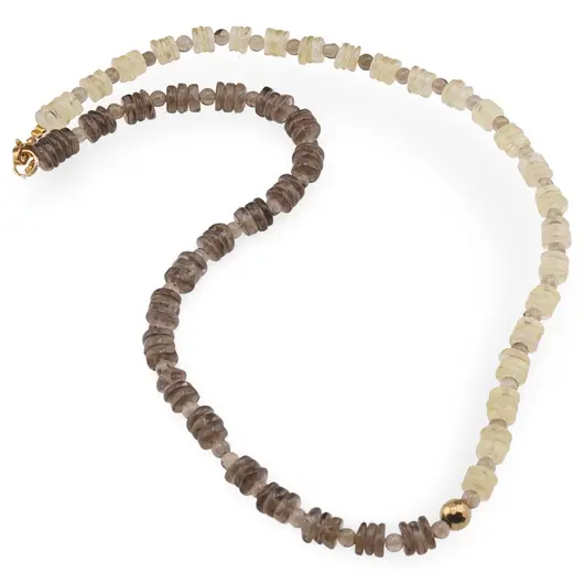 Colier Cuart fumuriu si Citrin rondele 6-7mm, Cuart fumuriu sfere 4mm si Hematit auriu