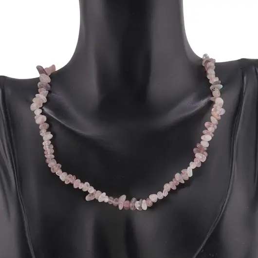 Colier pietre neuniforme Cuart roz cu Agat, 6-8mm, imagine 3