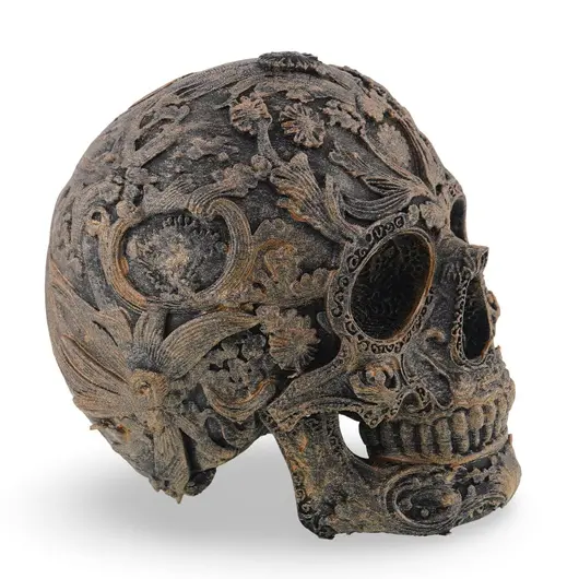 Decoratiune gravata in stil baroc, model craniu antichizat manual - 11cm, imagine 2