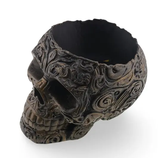 Decoratiune / Suport pentru cristale, model craniu gravat in stil baroc antichizat manual - 11cm, imagine 2