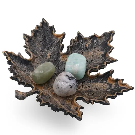 Decoratiune / Suport pentru cristale, model frunza de artar cu detalii texturate antichizata manual - 15cm, imagine 2
