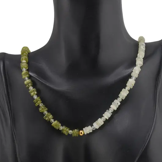 Set colier si bratara Peridot si Prehnit rondele 6mm, Prehnit sfere 4mm si Hematit auriu, imagine 3