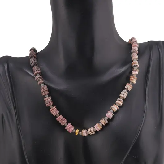 Set colier si bratara Rodonit si Rodocrozit rondele 6-7mm, Labradorit 3mm si Hematit auriu, imagine 3