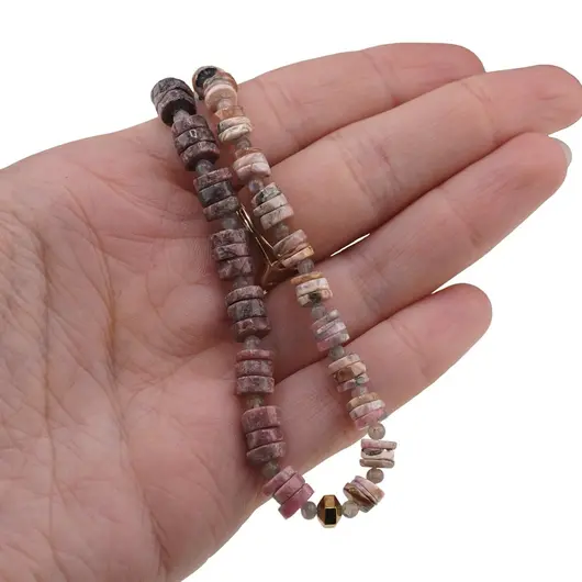 Set colier si bratara Rodonit si Rodocrozit rondele 6-7mm, Labradorit 3mm si Hematit auriu, imagine 5