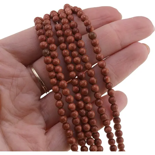 Sirag Goldstone maro sfere 4mm, 37-38cm, imagine 3